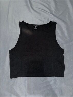 Forever 21 Black Ribbed Racerback Crop Tank Top Like New Size Large